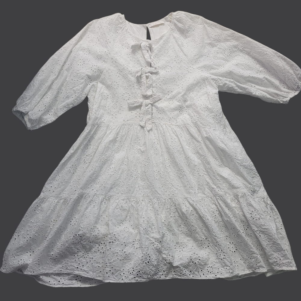 White Eyelet Bow-Front  Dress